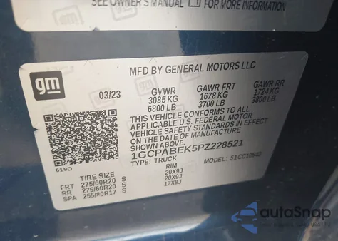 2023 Chevrolet Silverado 1500 2Wd Short Bed Custom из США, поврежденный, VIN 1GCPABEK5PZ228521